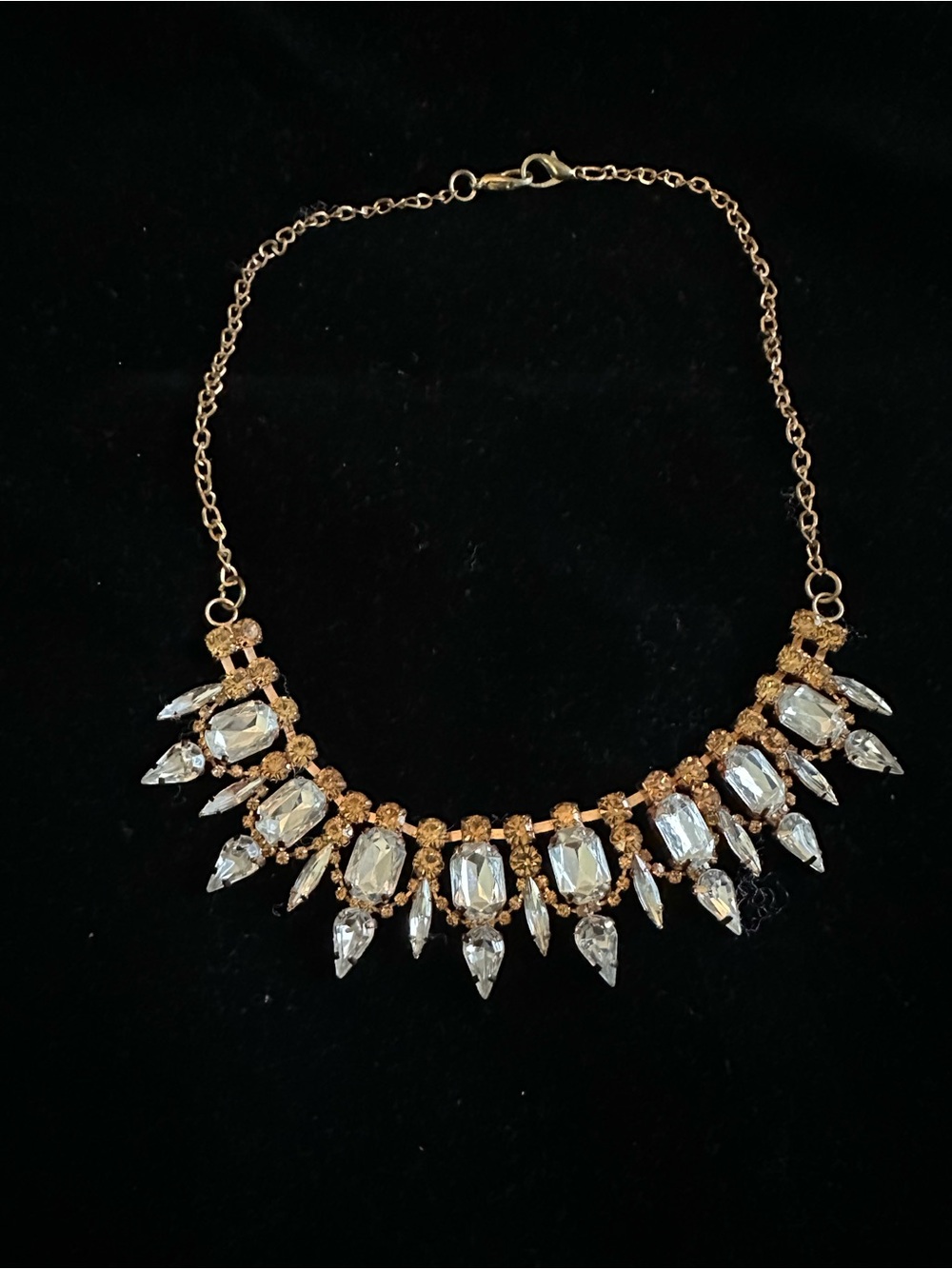 Gold Crystal Statement chocker Necklace - Sparkling Clear Stones